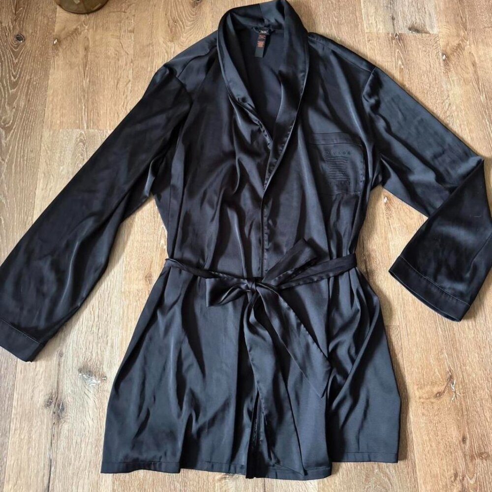 Savage X Fenty Womens Black Satin Short‎ Robe Size L
